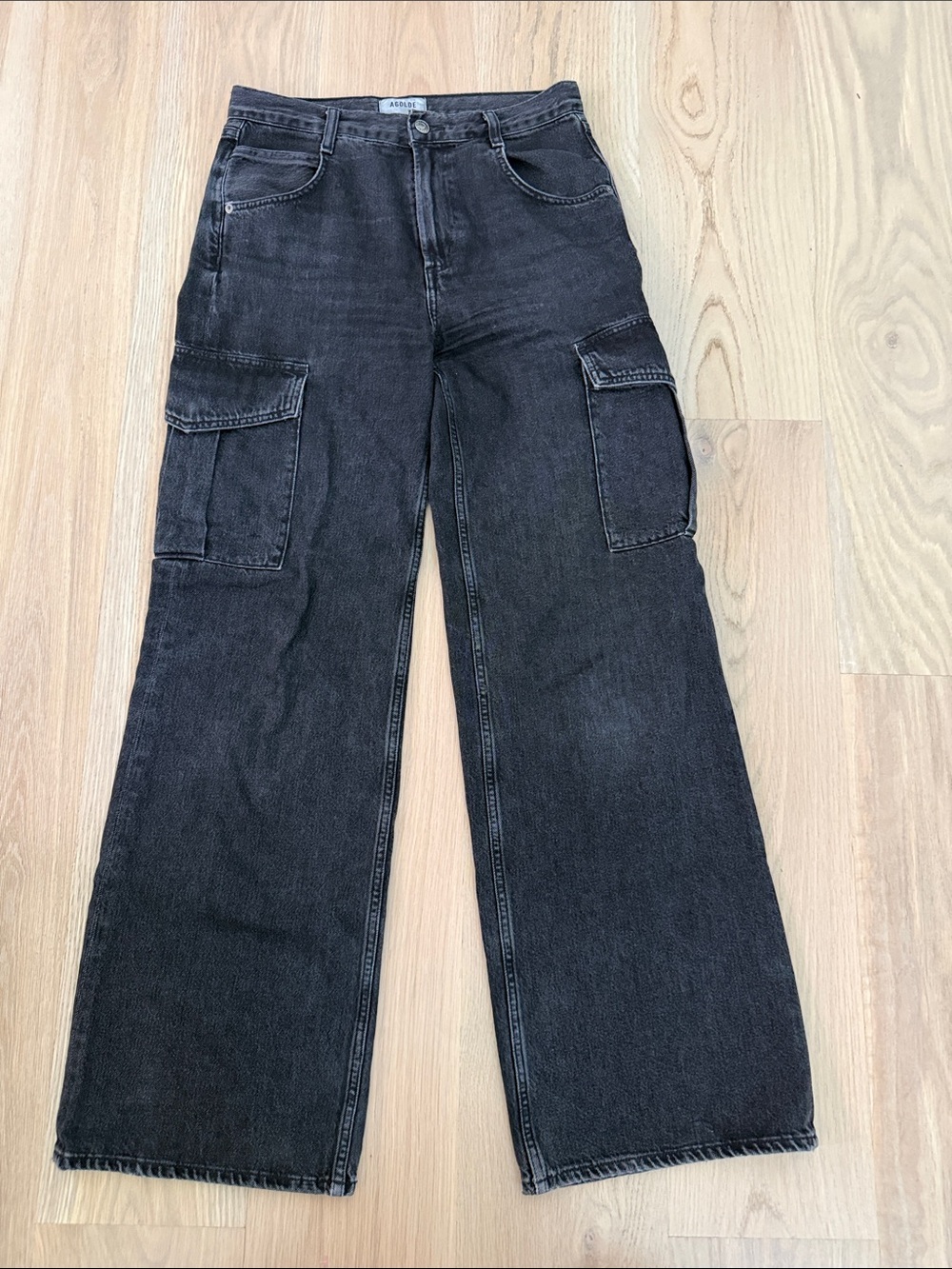 AGOLDE Minka High Rise Wide Leg Cargo Jeans Size 26 Washed Black Denim